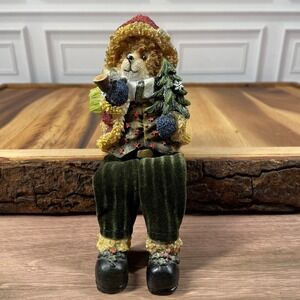 Teddy Bear Shelf Sitter Christmas Figurine Holding Christmas Tree